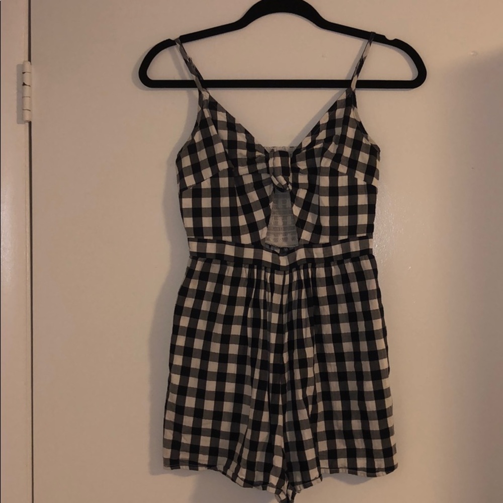 Blue/white checkered American eagle romper, XS
